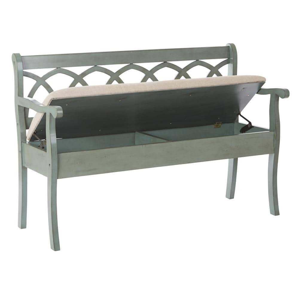 Coventry Antique Sage Entry Bench with Beige Cushion Storage