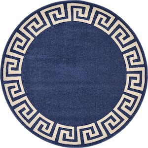 Athens Modern Navy Blue 6' 0 x 6' 0 Round Rug