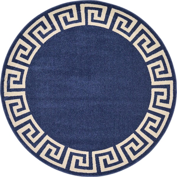 Unique Loom Athens Modern Navy Blue 6' 0 x 6' 0 Round Rug