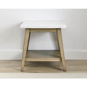 Vida 24 in. White Marble Top Brown Wood Square End Table