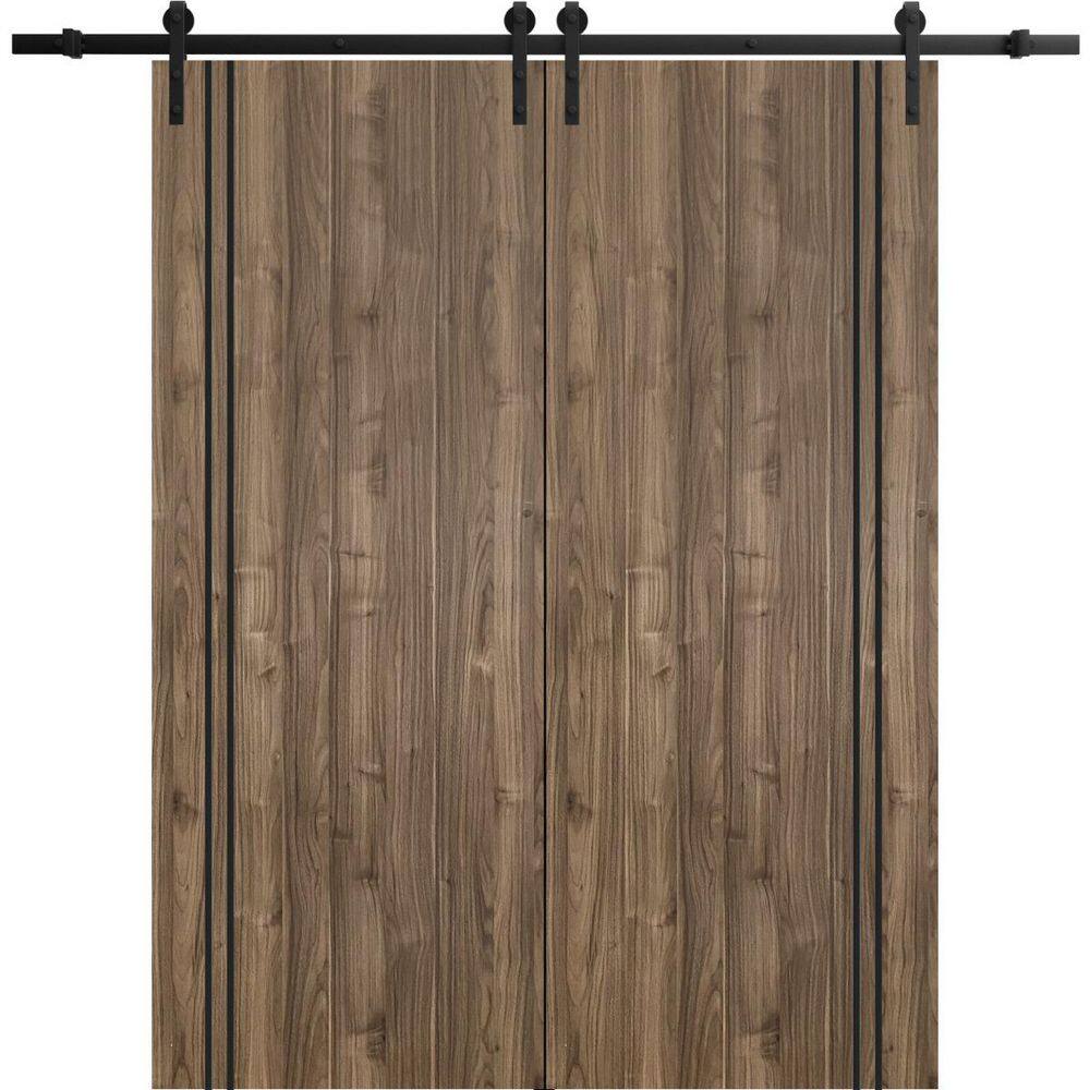 Assemble Required 28 in. x 84 in. 2-Panel Walnut Solid Wood with Honeycomb Sliding Barn Door with Hardware Kit price history on PriceWatchPro