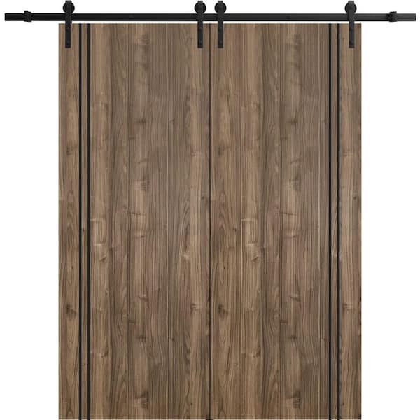 Sartodoors 32 in. x 96 in. 2 Panel Walnut Solid Wood with Honeycomb Sliding Barn Door with Hardware Kit