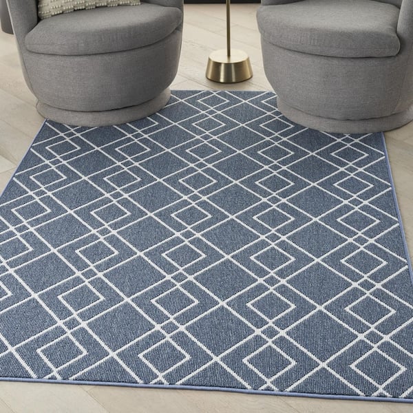 Modern Lines Denim 5 ft. x 7 ft. Geometric Contemporary Area Rug