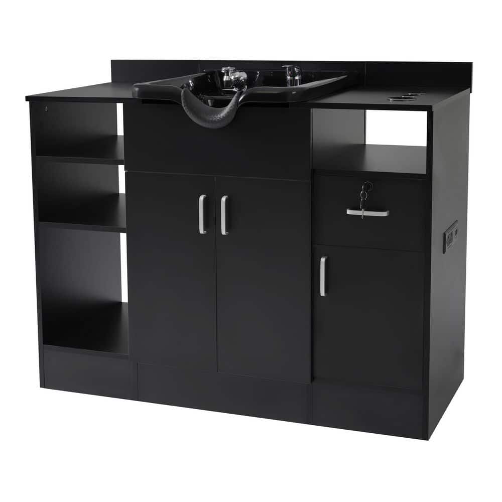 18.7 in. D x 43.3 in. W Freestanding Laundry Sink with Cabinet Black, Salon