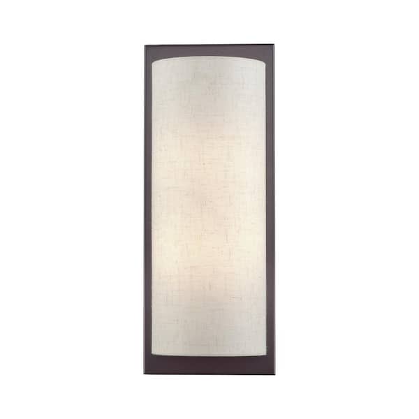 Livex Lighting Brenton 6 in. 2-Light English Bronze ADA Wall Sconce with Oatmeal Fabric Shade