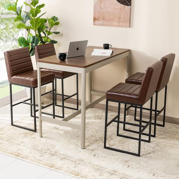 43 in. H Industrial Modern Brown Quilted Leatherette Bar Stool with Black Metal Frame (Set of 2)