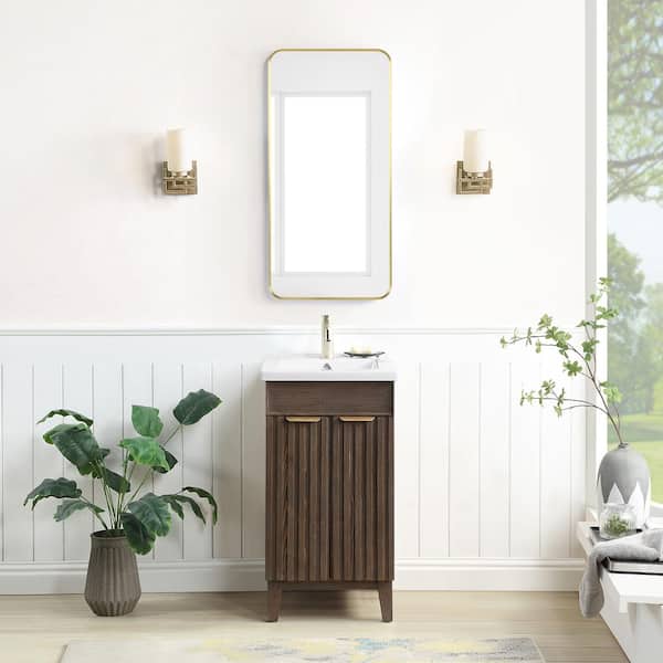 ROSWELL Palos 18.1 in.W x 18.1 in.D x 34.8 in.H Single Sink Bath Vanity in Antique Brown with White Ceramic Basin Top and Mirror