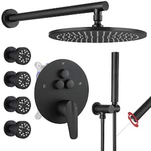 Single Handle 3-Spray Shower Faucet 1.8 GPM 10 in. Round Wall Mounted with Pressure Balance in. Matte Black with 4-Jet