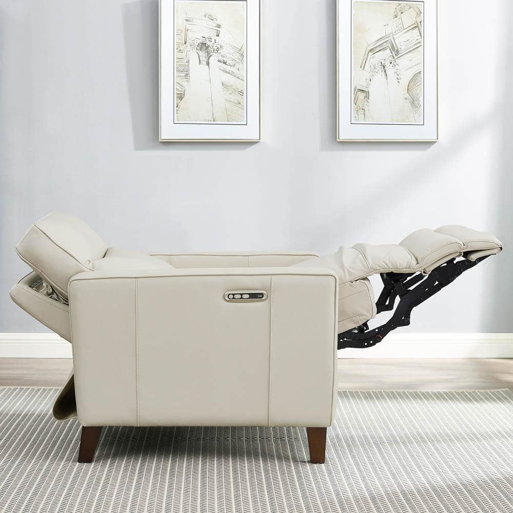 Vanilla White Leather Zero Gravity Recliner with Wood Frame