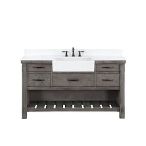 Villareal 60 in. W x 22 in. D x 34 in . H Single Farmhouse Bath Vanity in Classical Grey with Composite Stone Top