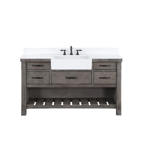 ROSWELL Villareal 60 in. W x 22 in. D x 34 in . H Single Farmhouse Bath Vanity in Classical Grey with Composite Stone Top
