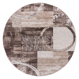 Contemporary Abstract Circle Design Brown 6 ft. 6 in. Round Indoor Area Rug
