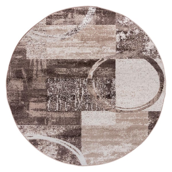 World Rug Gallery Contemporary Abstract Circle Design Brown 6 ft. 6 in. Round Indoor Area Rug