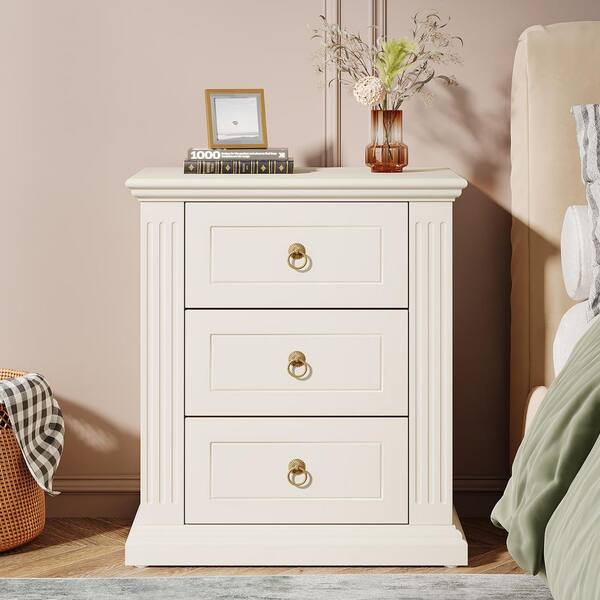 TRIBESIGNS WAY TO ORIGIN Mayville Beige Wood 3-Drawer Nightstand