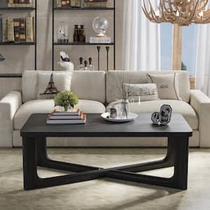 50 in. Black Large Rectangle Solid Wood Oak Coffee Table