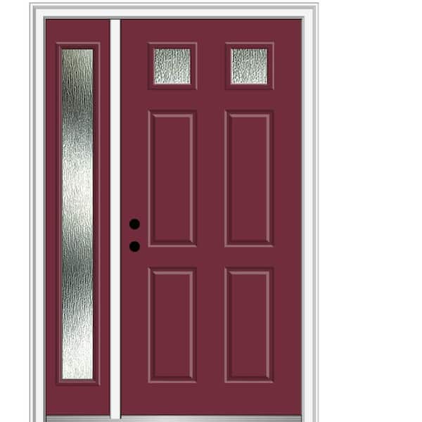 MMI Door Rain Glass 48 in. x 80 in. Right-Hand Inswing Burgundy Fiberglass Prehung Front Door on 4-9/16 in. Frame