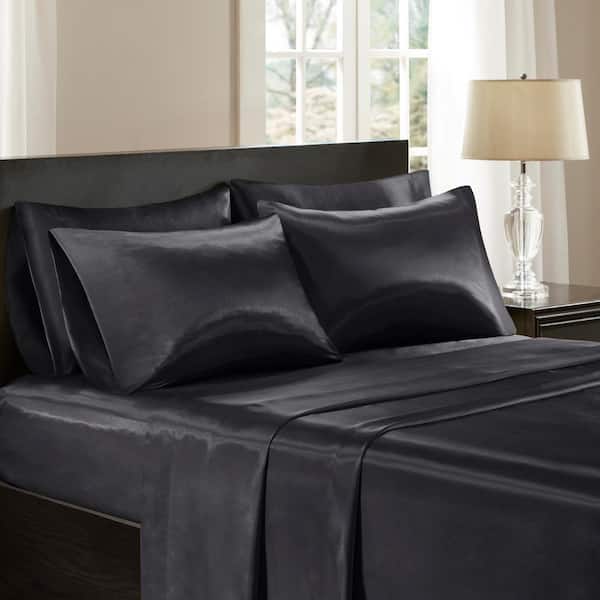 Madison Park Satin 6-Piece Black Solid 