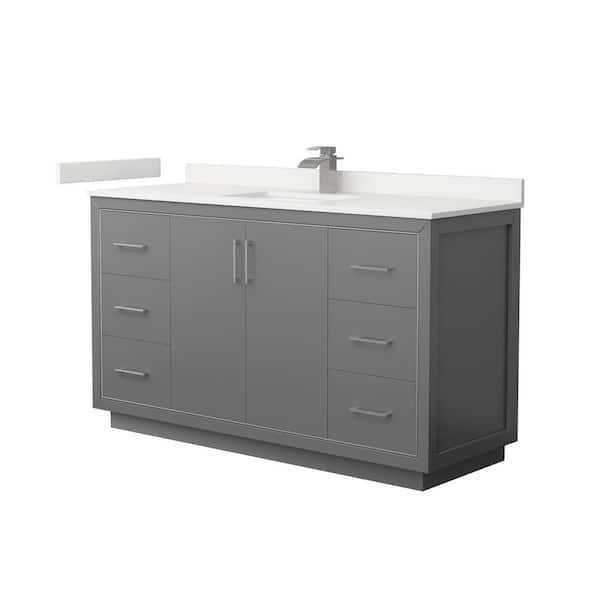 Wyndham Collection Icon 60 in. W x 22 in. D x 35 in. H Single Bath Vanity in Dark Gray with White Quartz Top