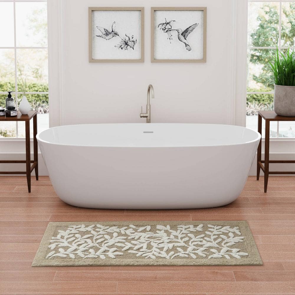 Taupe Cotton Tufted Botanical Leaf Bath Rug