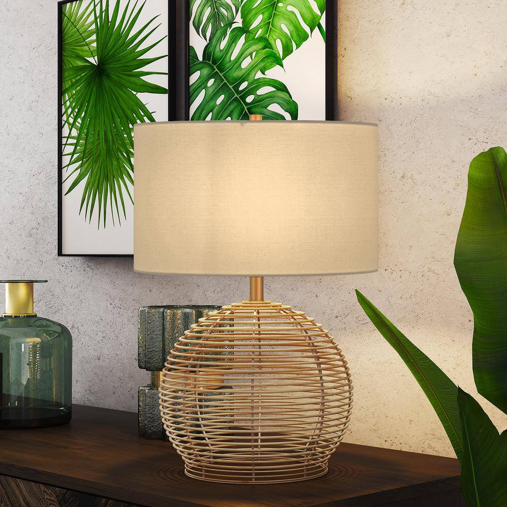 21.5" White Rattan Table Lamp with Linen Shade