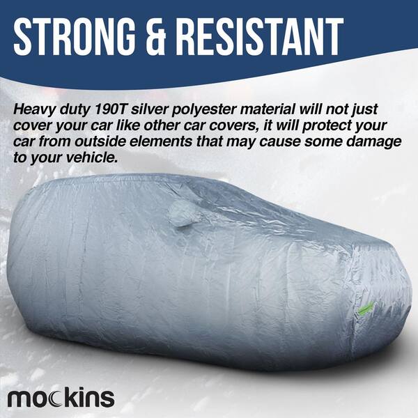 Mockins 190 x 75 x 72 Heavy Duty 190T Silver Polyester Car Cover The All Weather SUV Cover is Breathable & Waterproof and Will Protect Your Vehicle from All Elements Mockins 190 x 75 x 72 Heavy Duty 190T Silver Polyester Car Cover The All Weather SUV Cover is Breathable & Waterproof and Will Protect Your Vehicle from All Elements