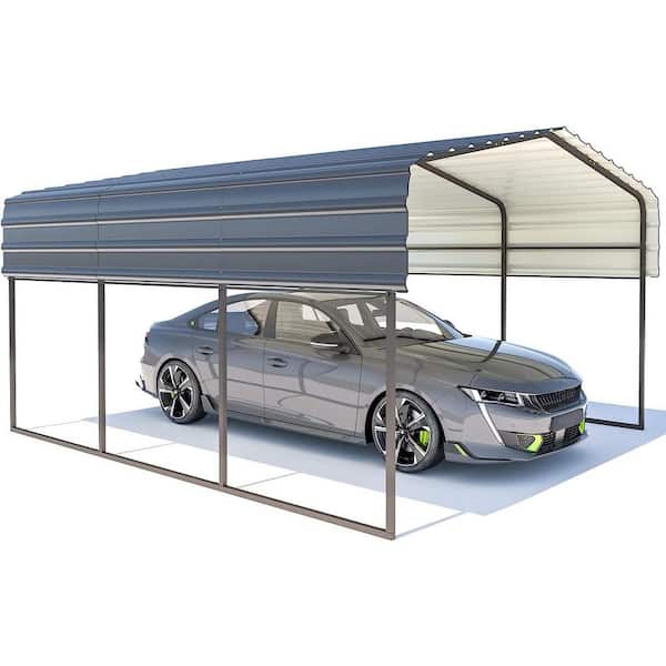 Unbranded 10 ft. W x 15 ft. D Carport with Galvanized Steel Roof, Multi-Use Shelter, Sturdy Metal Carport for Boats, and Tractors