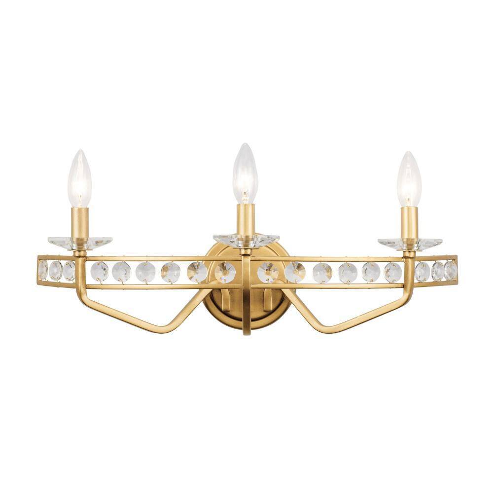 Varaluz Monroe 21 in. 3Light Antique Gold Vanity Light with Crystal Shade 363B03AG The Home Depot