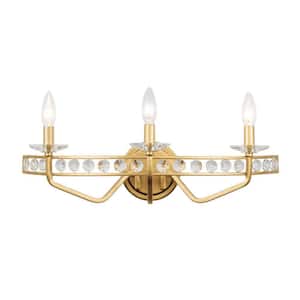 Monroe 21 in. 3-Light Antique Gold Vanity Light with Crystal Shade