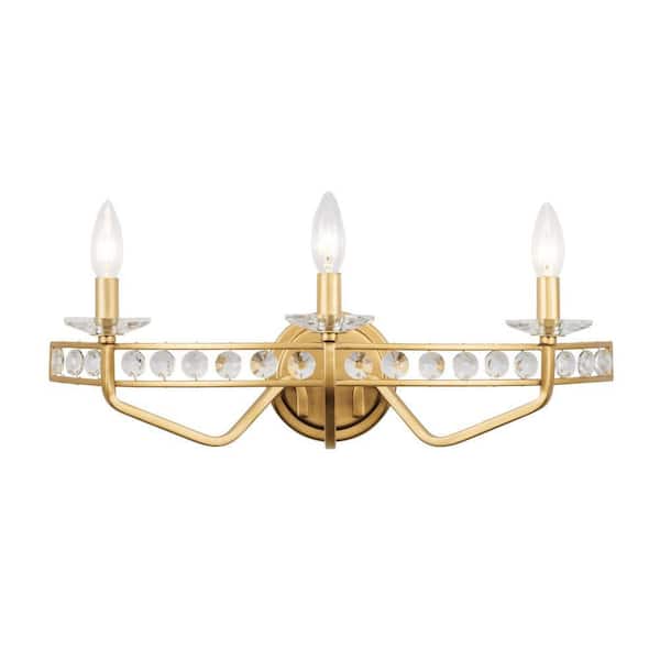 Varaluz Monroe 21 in. 3-Light Antique Gold Vanity Light with Crystal Shade