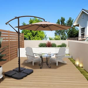 Bayshore 10 ft. Crank Lift Cantilever Hanging Offset Patio Umbrella in Beige with Base Weights