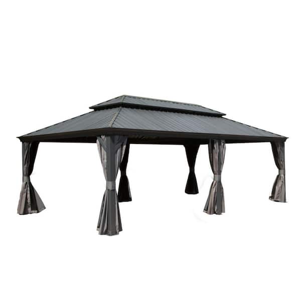 14 ft. x 24 ft. Hardtop Gazebo, Outdoor Gazebo with Galvanized Steel Double Roof, Aluminum Frame, Built-in Gutter System