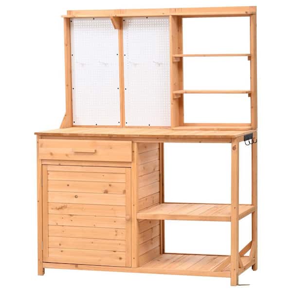 50.2 in. W x 65.7 in. H Natural Garden Potting Bench Table with 4 Shelves and Adjustable Storage