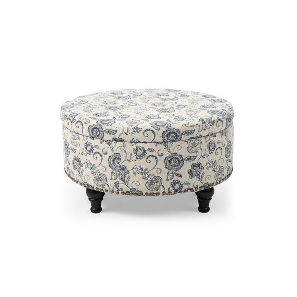 Unbranded Multi-Colored Round Storage Ottoman with Nailhead Paisley