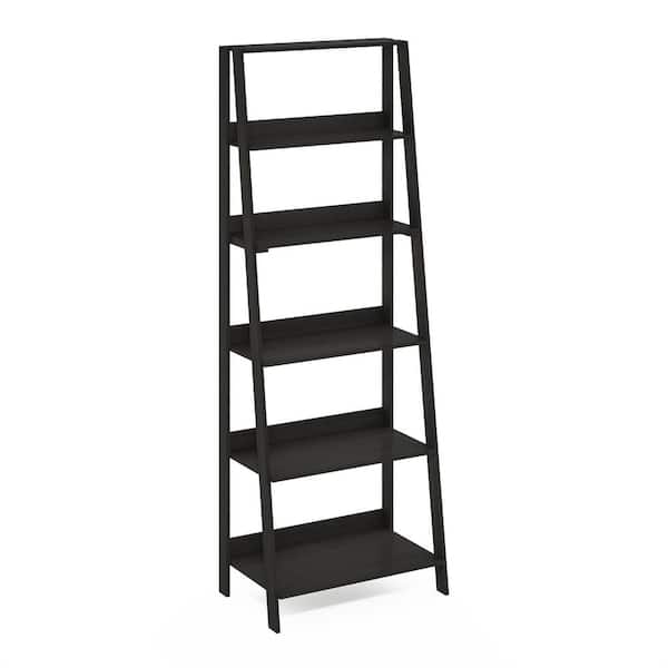 Furinno 66.22 in. tall Espresso Wood 6-Shelf Ladder Bookcase