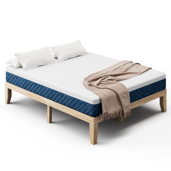 Costway Natural Brown Wood Frame Queen Platform Bed with 10 in. Foam Mattress Set CertiPUR-US Certified