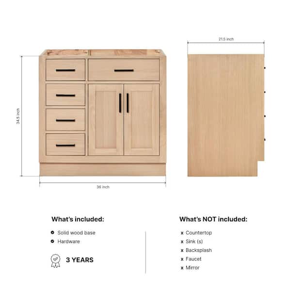 Hepburn 36 in. Freestanding Right Offset Bathroom Vanity Cabinet without Top in Oak (Assembled)