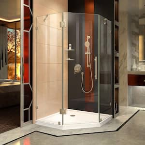 Prism Lux 40 in. x 40 in. x 74.75 in. Frameless Hinged Shower Enclosure in Brushed Nickel with Shower Base