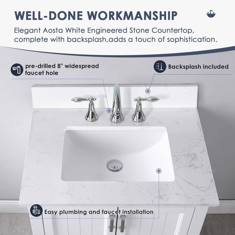 Isla 30" White Single Bathroom Vanity with Marble Countertop