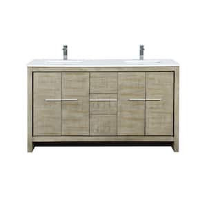 Lafarre 60 in W x 20 in D Rustic Acacia Double Bath Vanity, Cultured Marble Top and Chrome Faucet Set