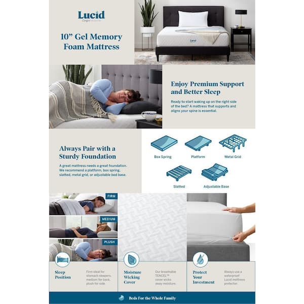 Lucid Comfort Collection 10 in. Firm Gel Memory Foam Tight Top Queen  Mattress LUCC10QQ45MF - The Home Depot