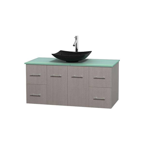 Wyndham Collection Centra 48 in. Vanity in Gray Oak with Glass Vanity Top in Green and Black Granite Sink