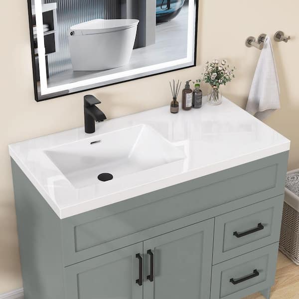 42 in. W x 22 in. D Solid Surface White Rectangular Left Single Sink Vanity Top in Pure White with Single Faucet Hole