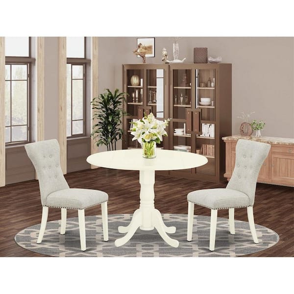 East West Furniture 3-Piece Linen white Solid Wood Top - Round Dining Room Set - Seats 4