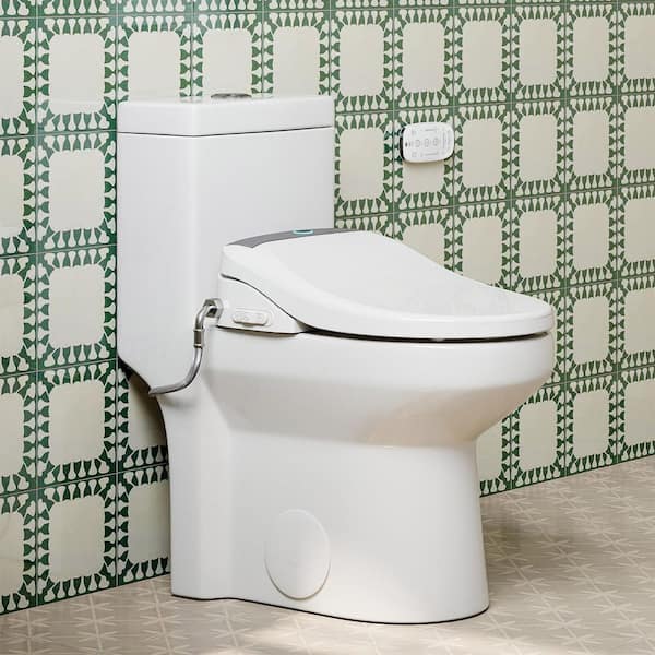 Round Bidet Toilet Combo 0.8/1.28 GPF in White with Compact Toilet, Heated Seat, Warm Air Dryer, Massage Wash