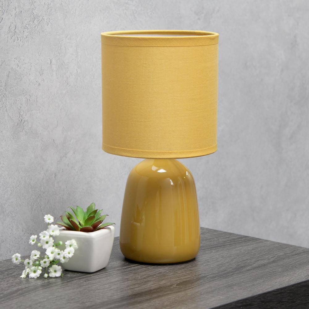 Mustard Yellow Ceramic Thimble Base Table Lamp with Fabric Shade