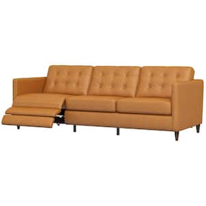 Lunete 93 in. W Tan Brown Square Arm Vintage Genuine Italian Leather Left-Facing Power Reclining Sofa (Seats 3)