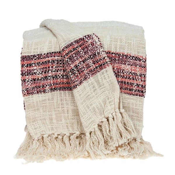 PARKLAND COLLECTION Meena Transitional Beige Handloomed 52 in. x 67 in. Cotton Throw Blanket