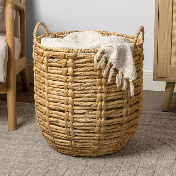 Laurel Bohemian Hand-Woven Abaca Basket with Handles, Natural