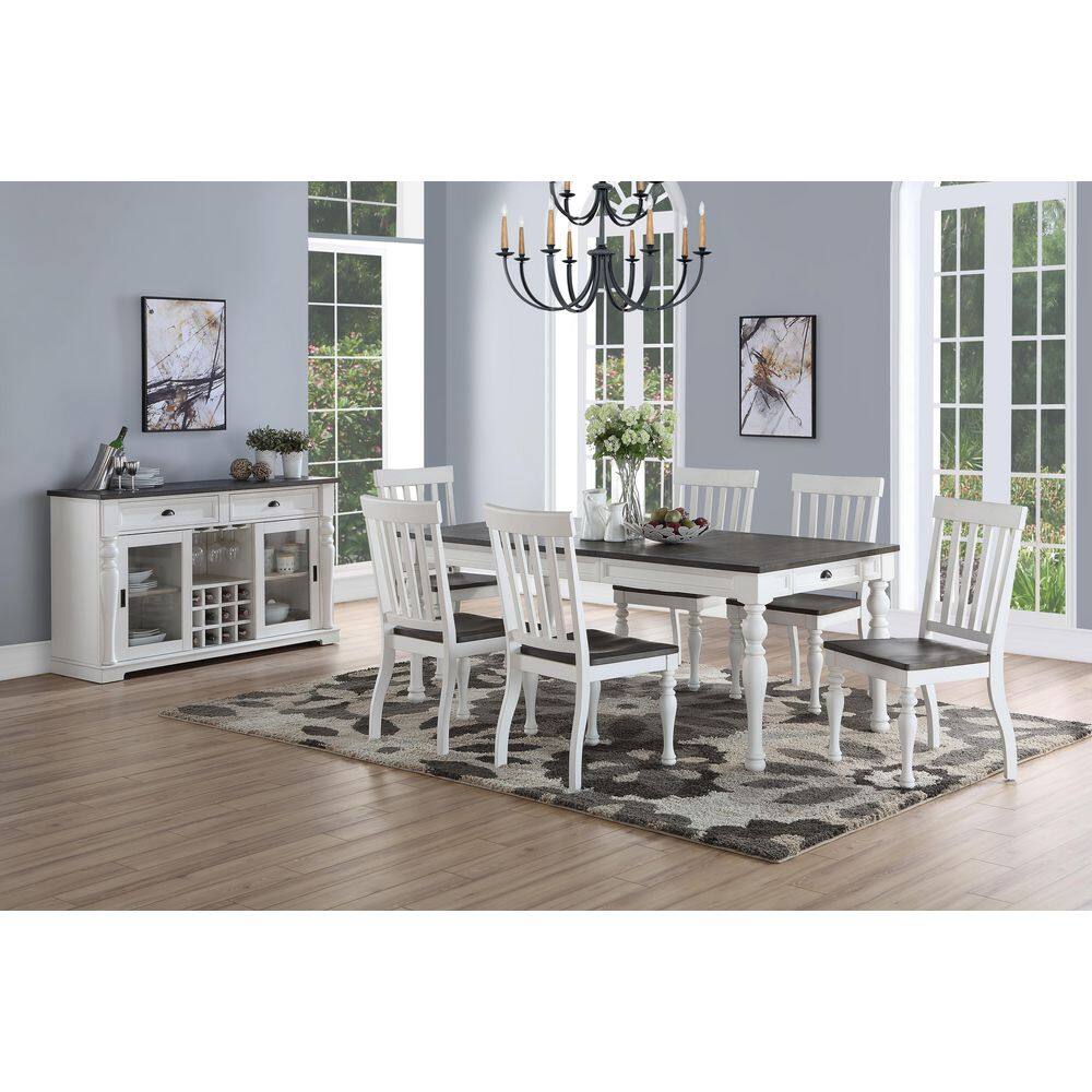Joanna Farmhouse Chic 7-Piece Dining Set in Ivory and Dark Oak