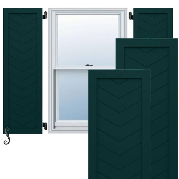 Ekena Millwork EnduraCore Single Panel Chevron Modern Style 18 in. W x 42 in. H Raised Panel Composite Shutters Pair in Thermal Green